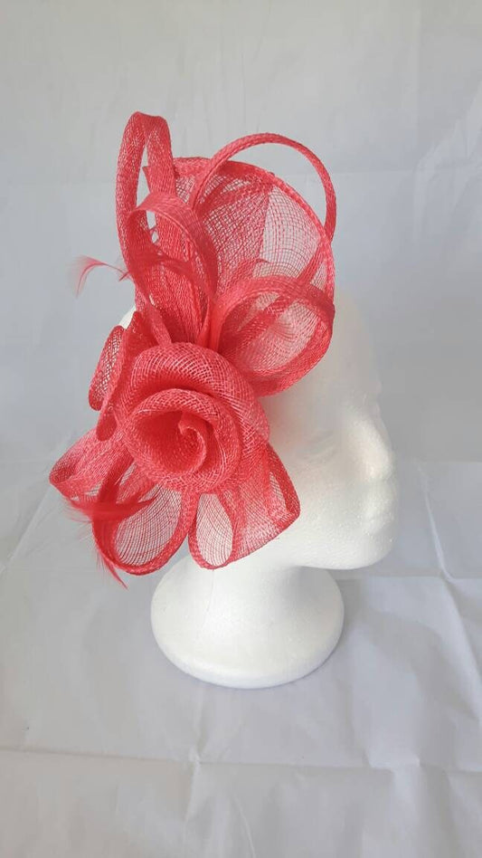 Coral Pink Fascinator Hatinator with Band & Clip Weddings Races, Ascot, Kentucky Derby, Melbourne Cup