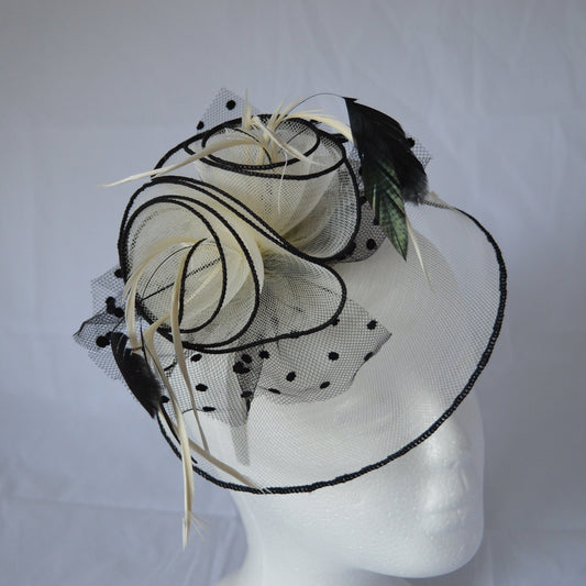 Ivory Fascinator Hatinator a wave of folded centre flower on a headband Weddings,Royal Ascot Prom,