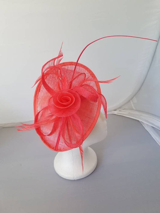 Coral Pink Color Stunning Fascinator Hatinator Sinamay Wedding Hat with Clip and Headband.Tea Party,Royal Ascot