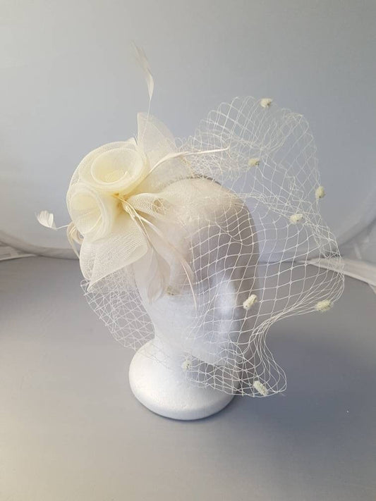 Ivory Fascinator Hatinator with HeadBand Weddings Races, Ascot, Kentucky Derby, Melbourne Cup