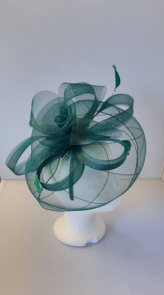 Dark Green Colour Fascinator Hatinator with Band & Clip Weddings Races, Ascot, Kentucky Derby, Melbourne Cup
